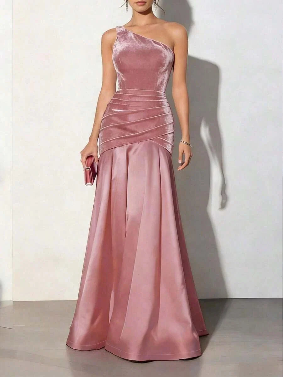 Mermaid One-Shoulder Ruched Dusty Rose Floor-Length Prom Dress