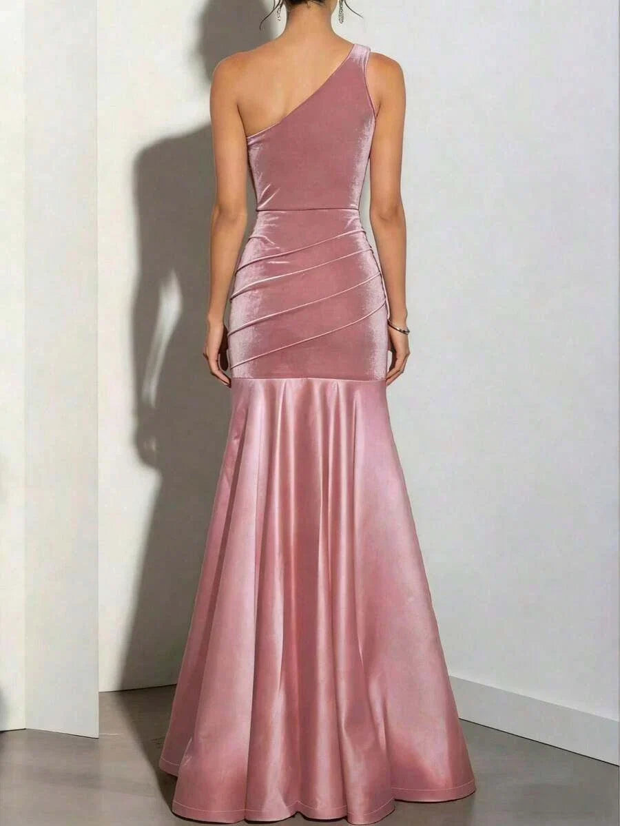 Mermaid One-Shoulder Ruched Dusty Rose Floor-Length Prom Dress