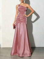 Mermaid One-Shoulder Ruched Dusty Rose Floor-Length Prom Dress
