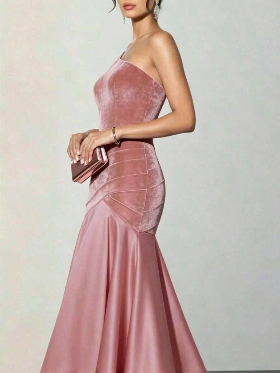 Mermaid One-Shoulder Ruched Dusty Rose Floor-Length Prom Dress