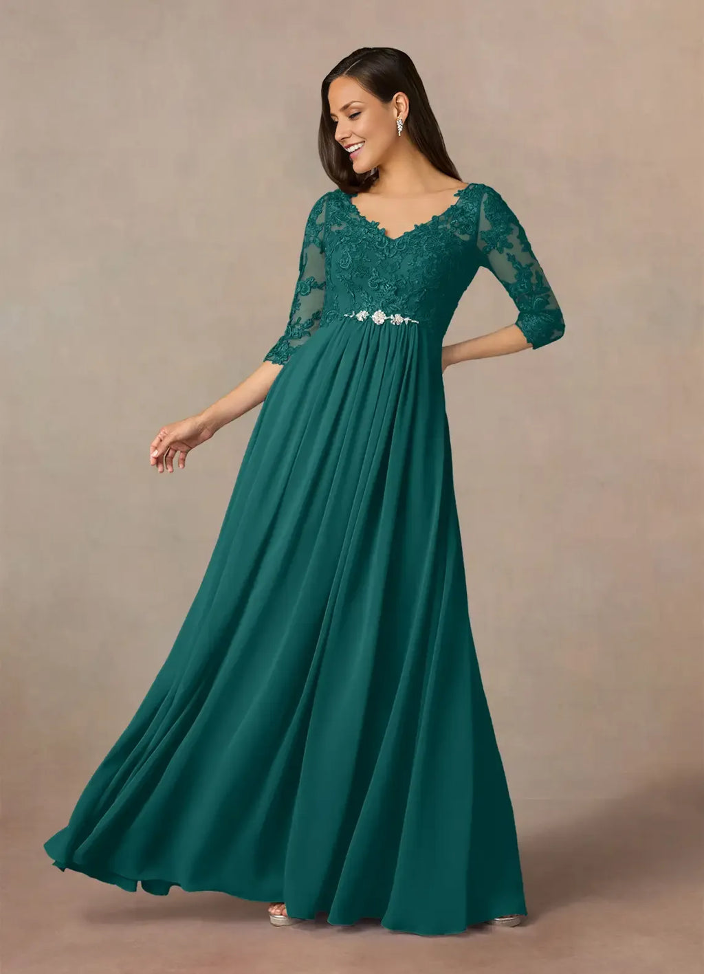 Dress V-Neck A-Line Mother Of The Bride Evening Dress Classic Three-Quarter Sleeve Plus Size Mother Of The Groom Dresses
