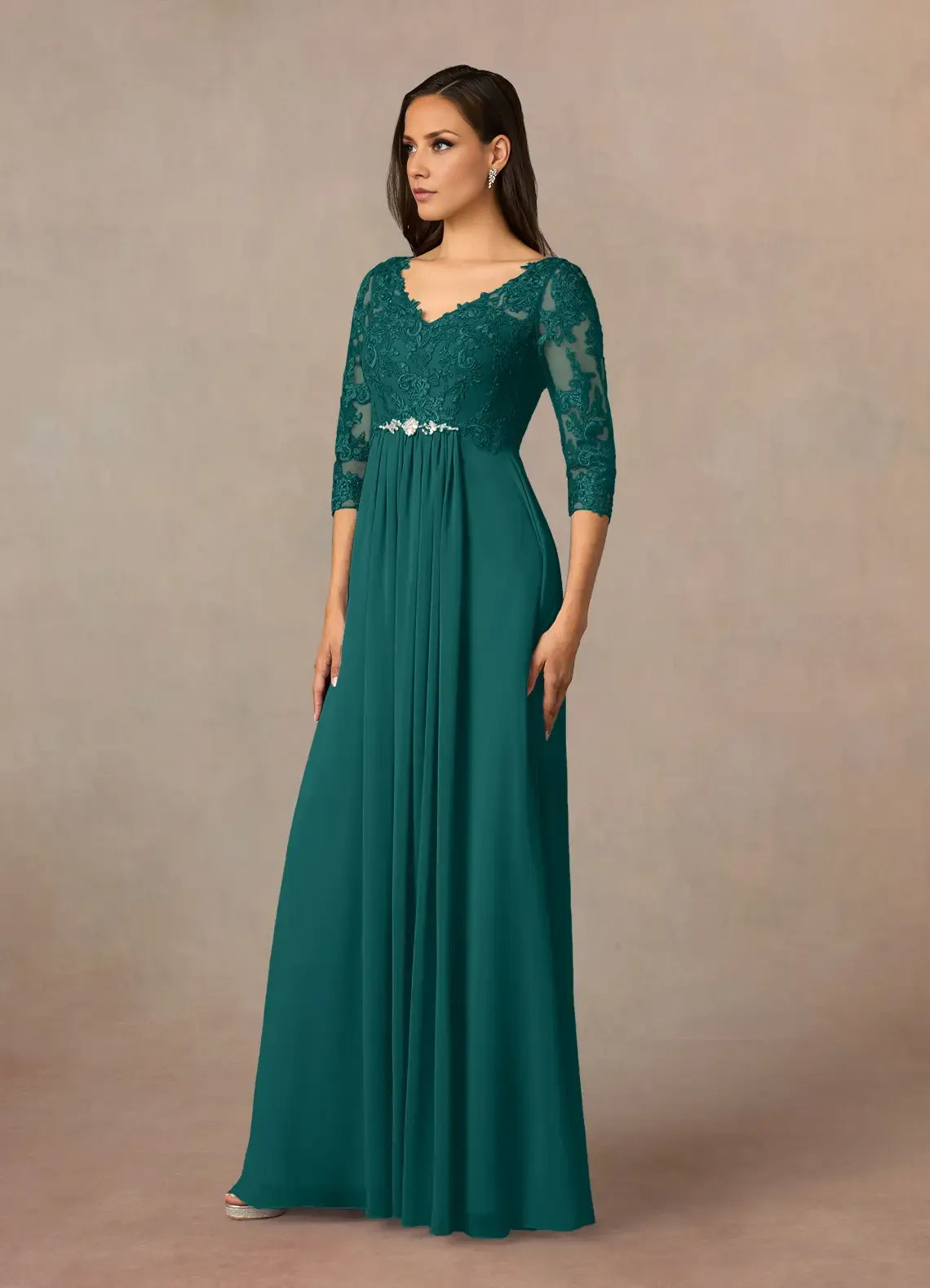 Dress V-Neck A-Line Mother Of The Bride Evening Dress Classic Three-Quarter Sleeve Plus Size Mother Of The Groom Dresses