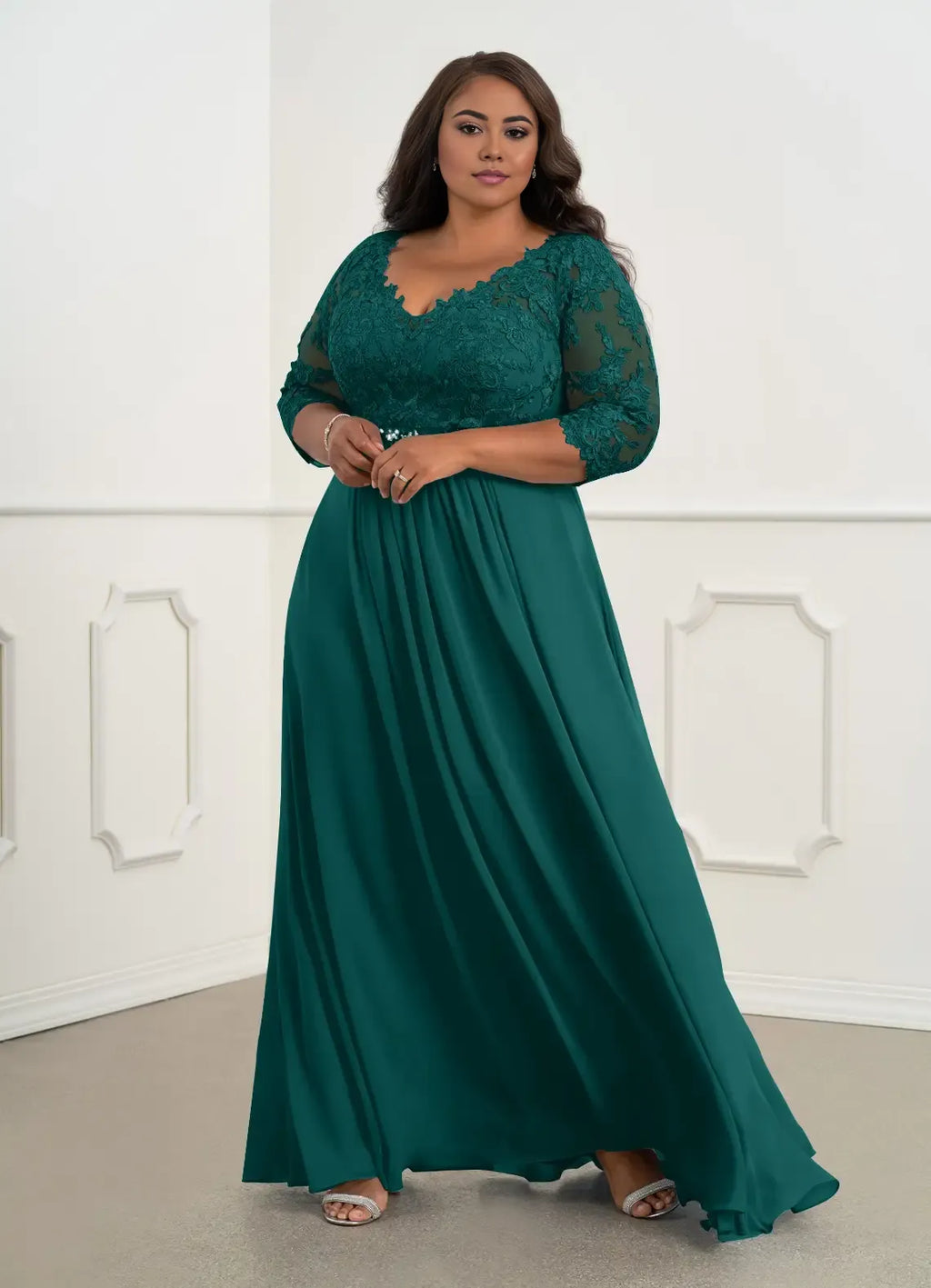 Dress V-Neck A-Line Mother Of The Bride Evening Dress Classic Three-Quarter Sleeve Plus Size Mother Of The Groom Dresses