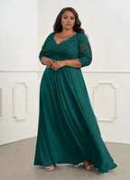 Dress V-Neck A-Line Mother Of The Bride Evening Dress Classic Three-Quarter Sleeve Plus Size Mother Of The Groom Dresses