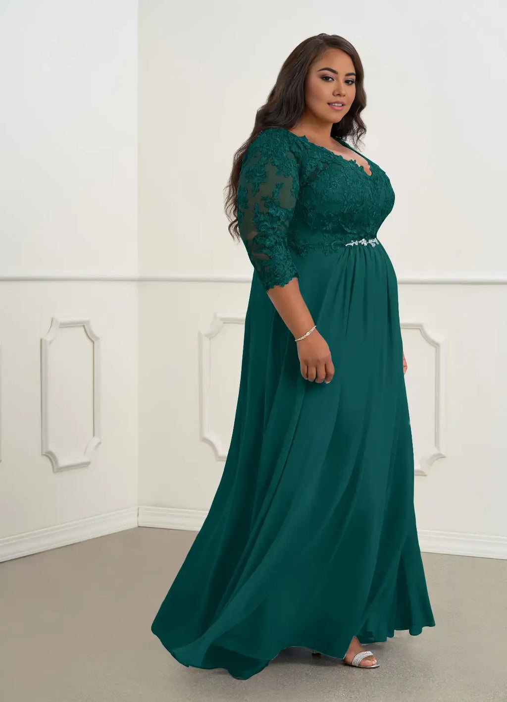 Dress V-Neck A-Line Mother Of The Bride Evening Dress Classic Three-Quarter Sleeve Plus Size Mother Of The Groom Dresses