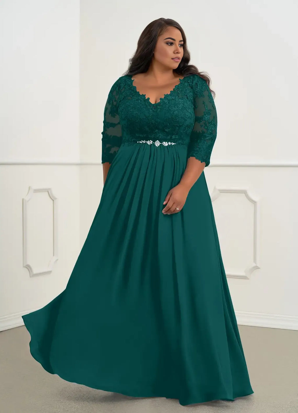 Dress V-Neck A-Line Mother Of The Bride Evening Dress Classic Three-Quarter Sleeve Plus Size Mother Of The Groom Dresses