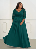 Dress V-Neck A-Line Mother Of The Bride Evening Dress Classic Three-Quarter Sleeve Plus Size Mother Of The Groom Dresses