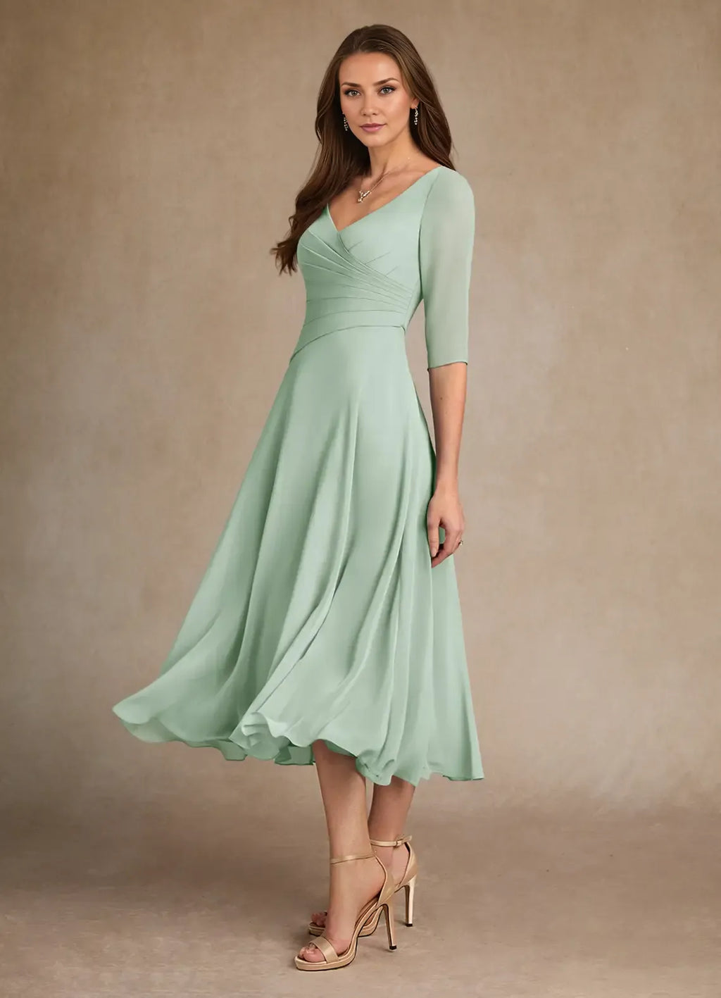 Dress Pleated A-Line Mother Of The Bride Evening Dress Minimalist Three-Quarter Sleeve Mother Of The Groom Dresses
