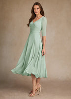 Dress Pleated A-Line Mother Of The Bride Evening Dress Minimalist Three-Quarter Sleeve Mother Of The Groom Dresses