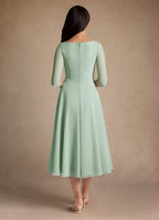 Dress Pleated A-Line Mother Of The Bride Evening Dress Minimalist Three-Quarter Sleeve Mother Of The Groom Dresses