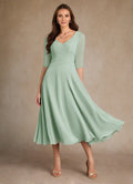 Dress Pleated A-Line Mother Of The Bride Evening Dress Minimalist Three-Quarter Sleeve Mother Of The Groom Dresses