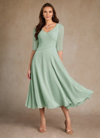Dress Pleated A-Line Mother Of The Bride Evening Dress Minimalist Three-Quarter Sleeve Mother Of The Groom Dresses