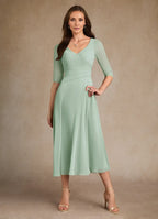 Dress Pleated A-Line Mother Of The Bride Evening Dress Minimalist Three-Quarter Sleeve Mother Of The Groom Dresses