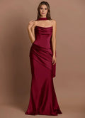 Choker Neck Satin Mermaid Cape Back Ruffled Side Floor Length For Ladies Prom Dress