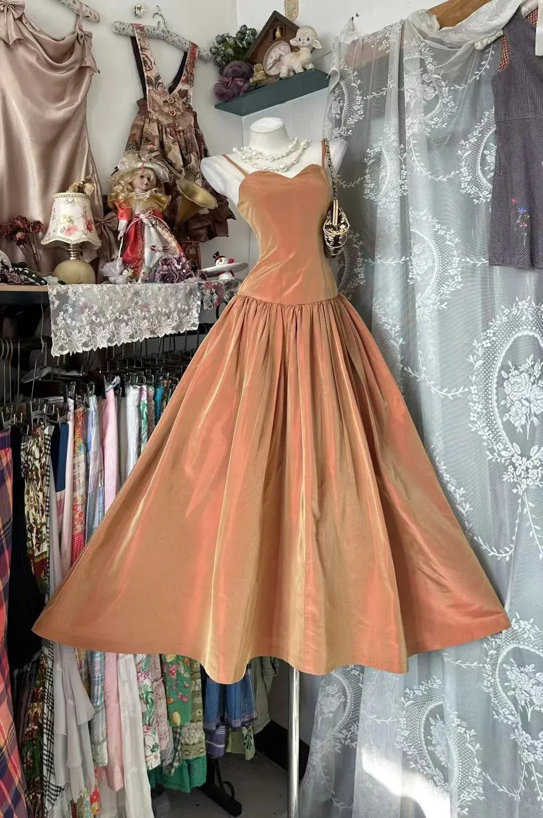 A-Line Heart Neck Sleeveless Zipper Back Midi Length Tea Party Dress