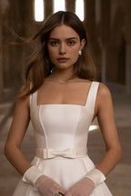 Classic Ball Gown Square Neck Sleeveless Open Back Long Length Wedding Dress