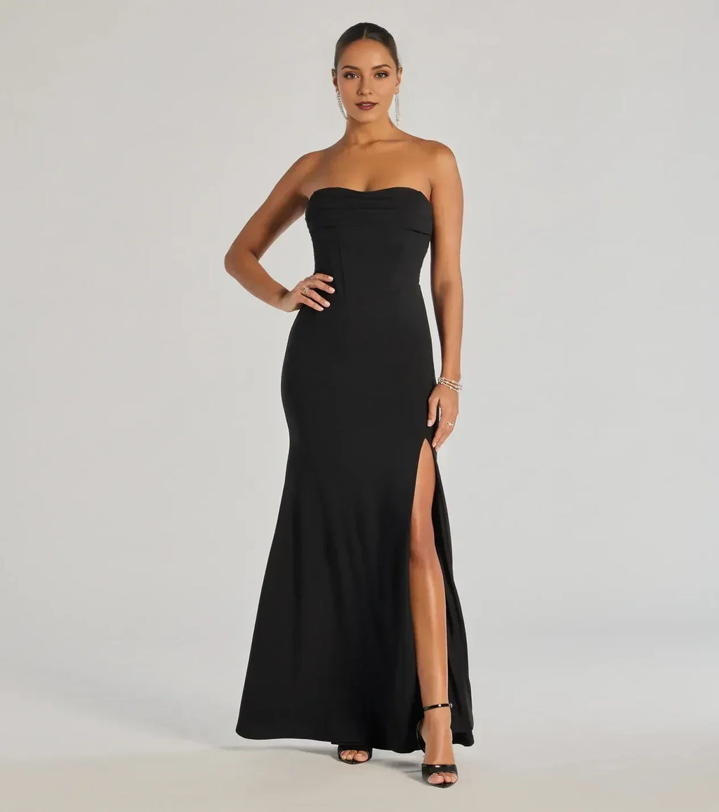 Classic Mermaid Strapless Sleeveless Zipper Back Floor Length Prom Dress