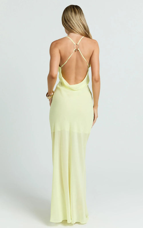 Classic Sheath Cowl Neck Sleeveless  Open Back Floor Length Plus Size Evening Dress