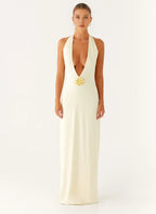 Classic Sheath Halter Neck Sleeveless Open Back Floor Length Plus Size Evening Dress