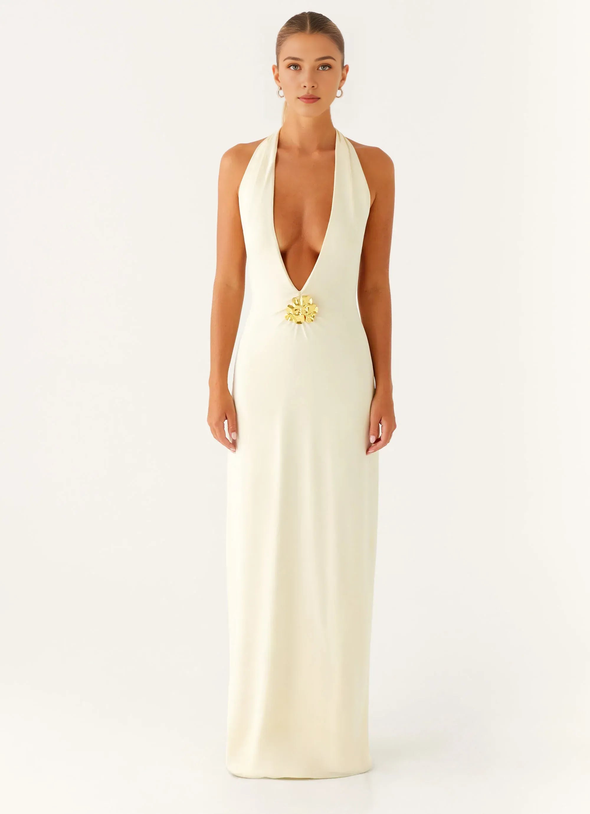 Classic Sheath Halter Neck Sleeveless Open Back Floor Length Plus Size Evening Dress