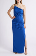 Classic Sheath One Shoulder Sleeveless Open Back Floor Length Evening Dress