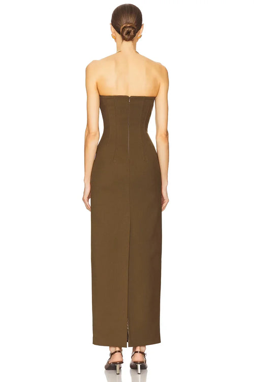 Robe de soirée fourreau classique sans bretelles sans manches avec fermeture éclair au dos, longueur ras du sol