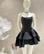 Strapless Tiered Ruffle Skirt A-Line Mini Cocktail Dress