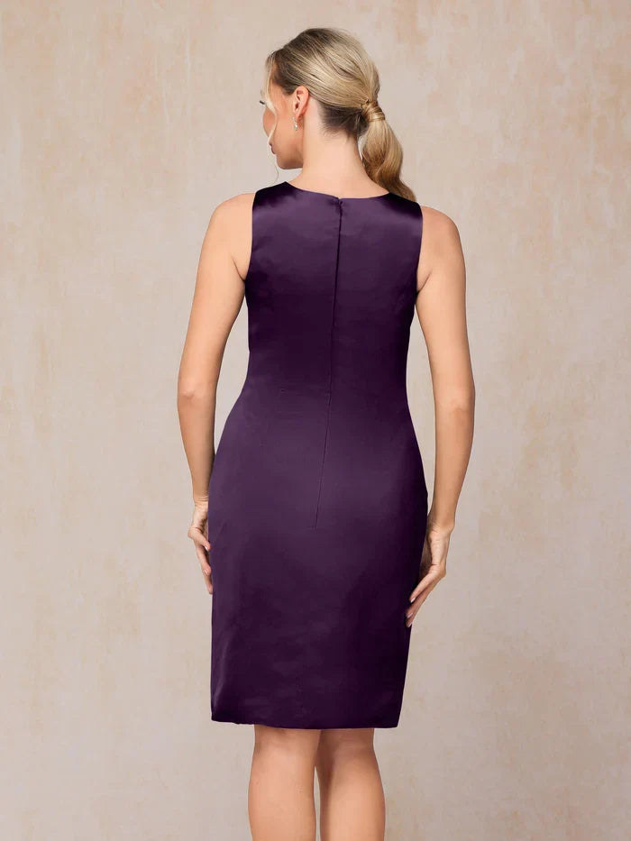 2 Pieces Scoop-neck Long Sleeves Knee-Length Mother of the Bride Dress