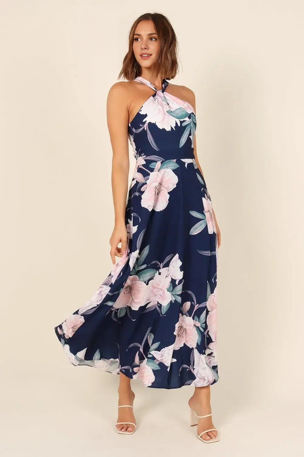 A-Line Halter Neck Sleeveless Backless Ankle-Length Prom Dress