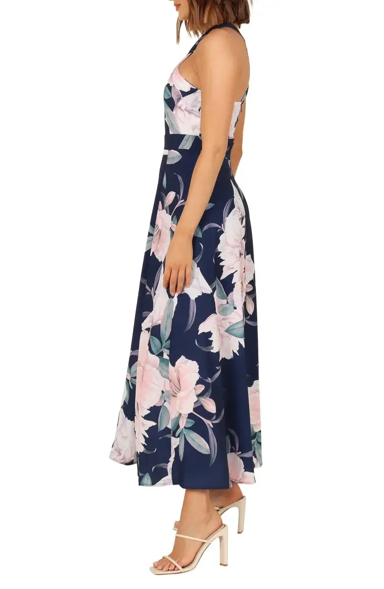 A-Line Halter Neck Sleeveless Backless Ankle-Length Prom Dress