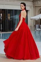 A-Line Halter Neck Sleeveless Backless Floor-Length Prom Dress