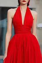 A-Line Halter Neck Sleeveless Backless Floor-Length Prom Dress