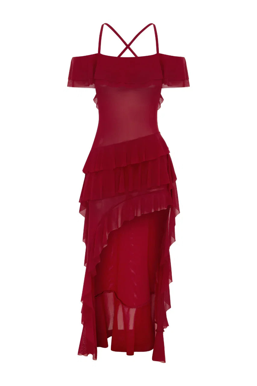 A-Line Off The Shoulder Sleeveless Ruffles Asymmetrical-Length Prom Dress