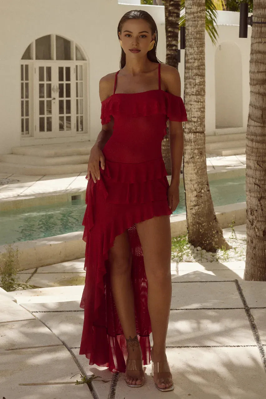 A-Line Off The Shoulder Sleeveless Ruffles Asymmetrical-Length Prom Dress