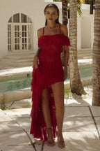 A-Line Off The Shoulder Sleeveless Ruffles Asymmetrical-Length Prom Dress