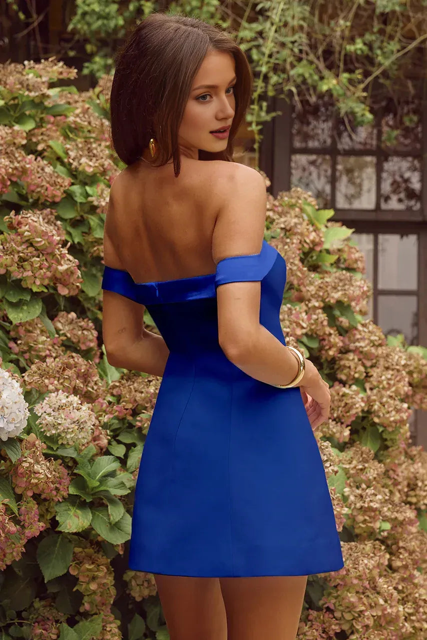 A-Line/Princess Off the shoulder Neck Sleeveless Open Back Short-Mini Homecoming Dress