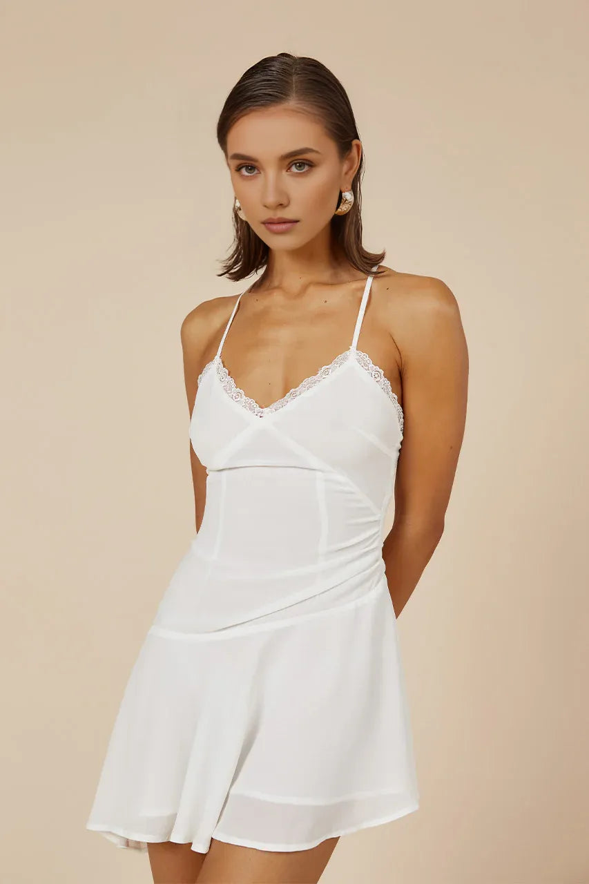 A-Line/Princess Spaghetti Straps Sleeveless Crisscross Back Short-Mini Homecoming Dress