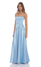 A-Line/Princess Square Neck Sleeveless Backless Floor-Length Prom Dress
