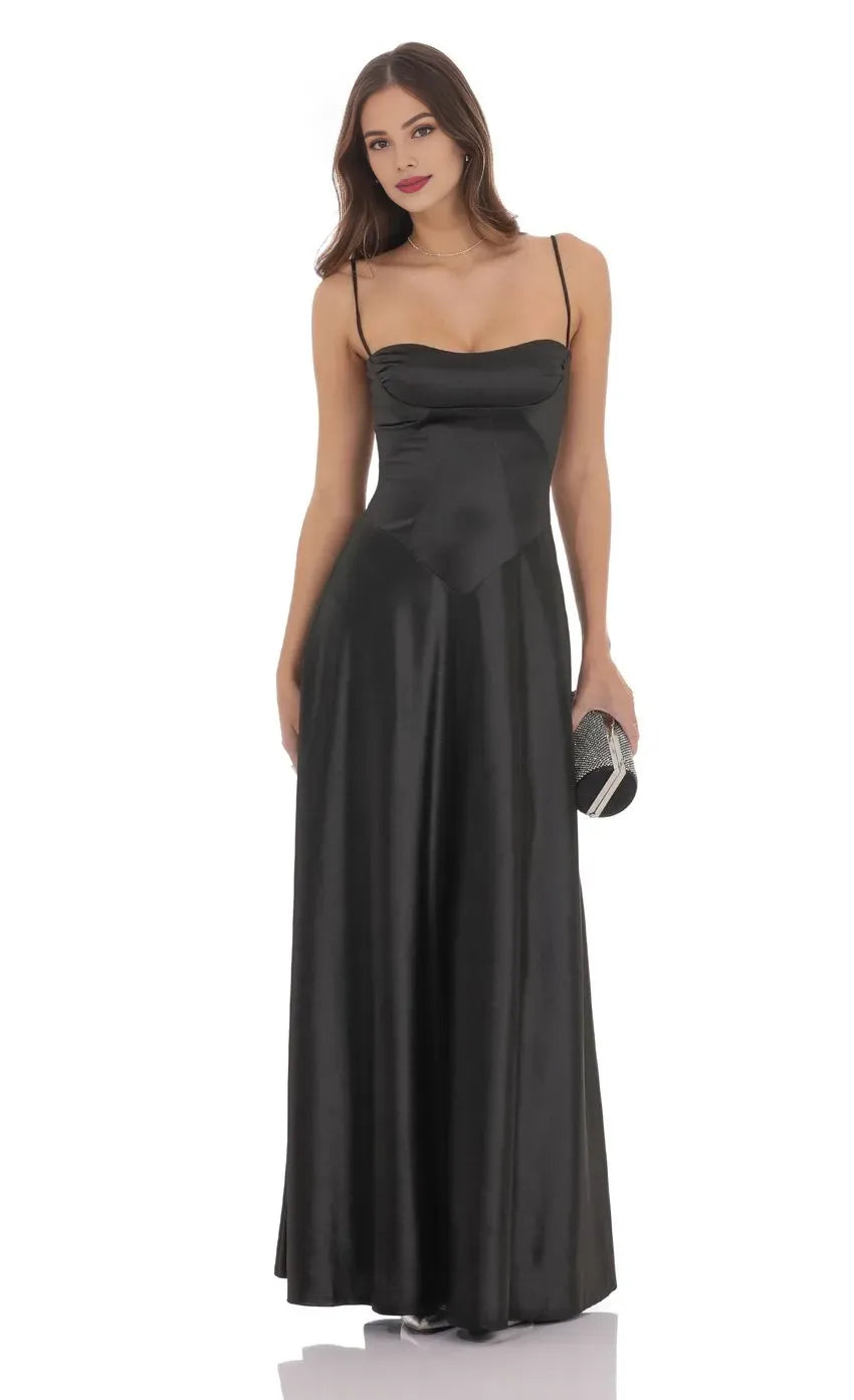 A-Line/Princess Square Neck Sleeveless Backless Floor-Length Prom Dress