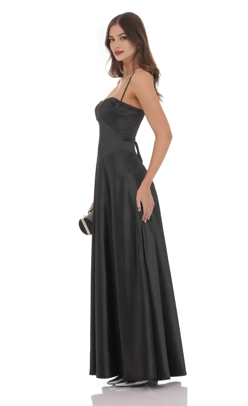 A-Line/Princess Square Neck Sleeveless Backless Floor-Length Prom Dress