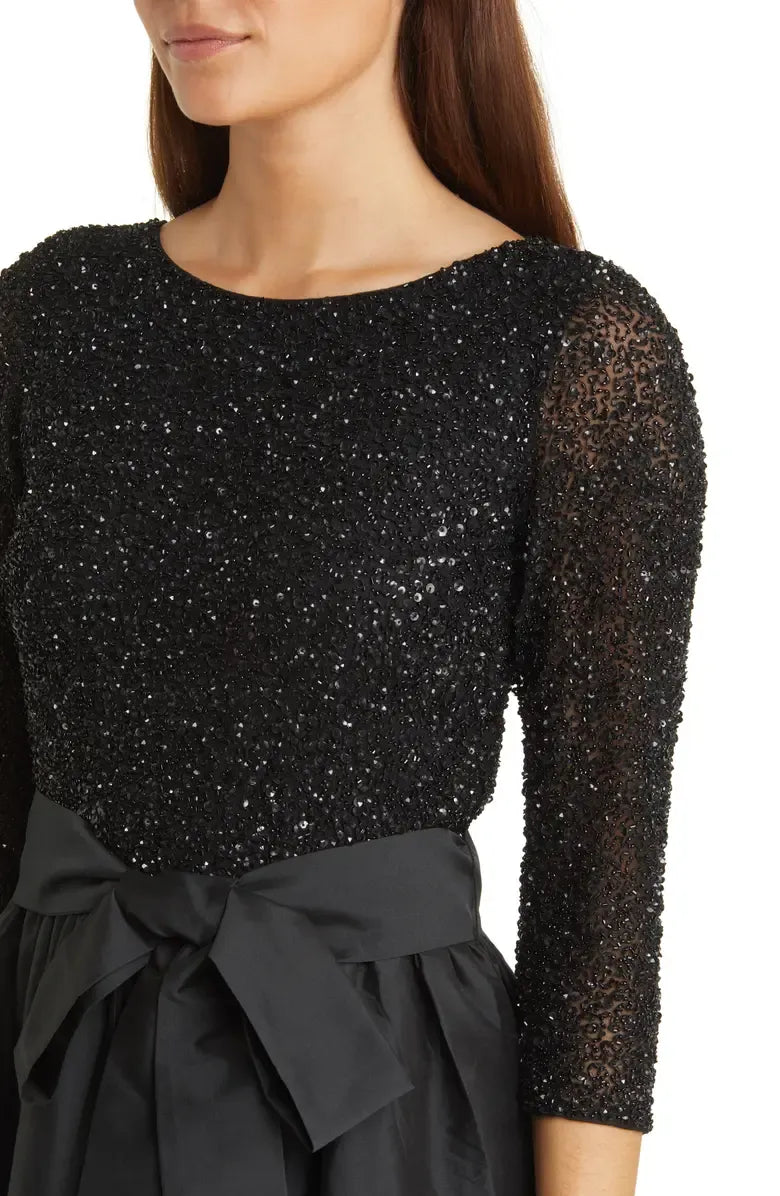 A-Line Scoop Neck Long Sleeve Ankle-Length Prom Dress