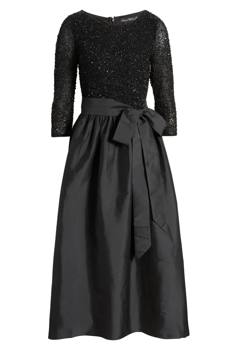 A-Line Scoop Neck Long Sleeve Ankle-Length Prom Dress
