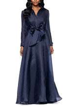 A-Line Shirt Collared Long Sleeve Full Coverage Back Floor-Length Prom Dress