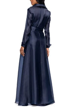 A-Line Shirt Collared Long Sleeve Full Coverage Back Floor-Length Prom Dress