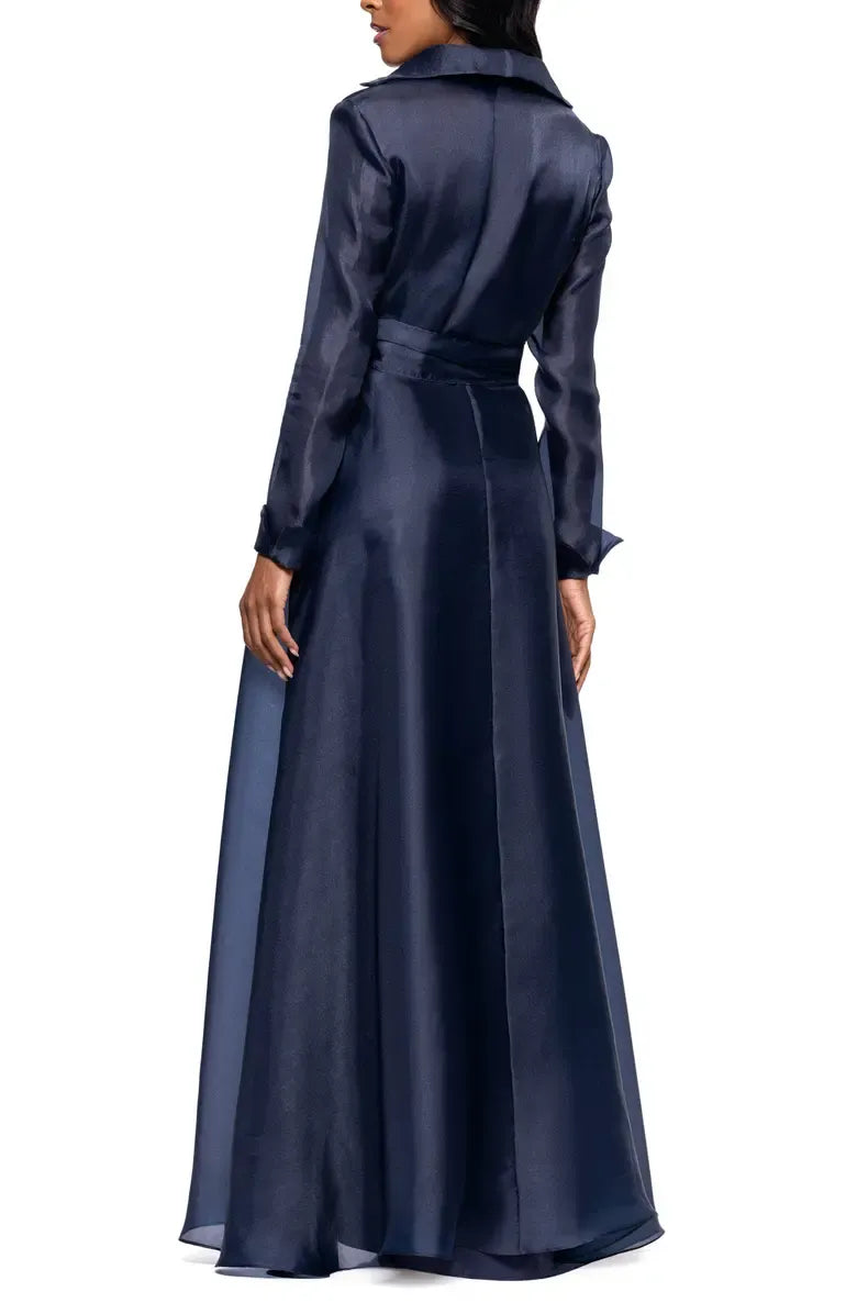 A-Line Shirt Collared Long Sleeve Full Coverage Back Floor-Length Prom Dress