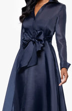 A-Line Shirt Collared Long Sleeve Full Coverage Back Floor-Length Prom Dress