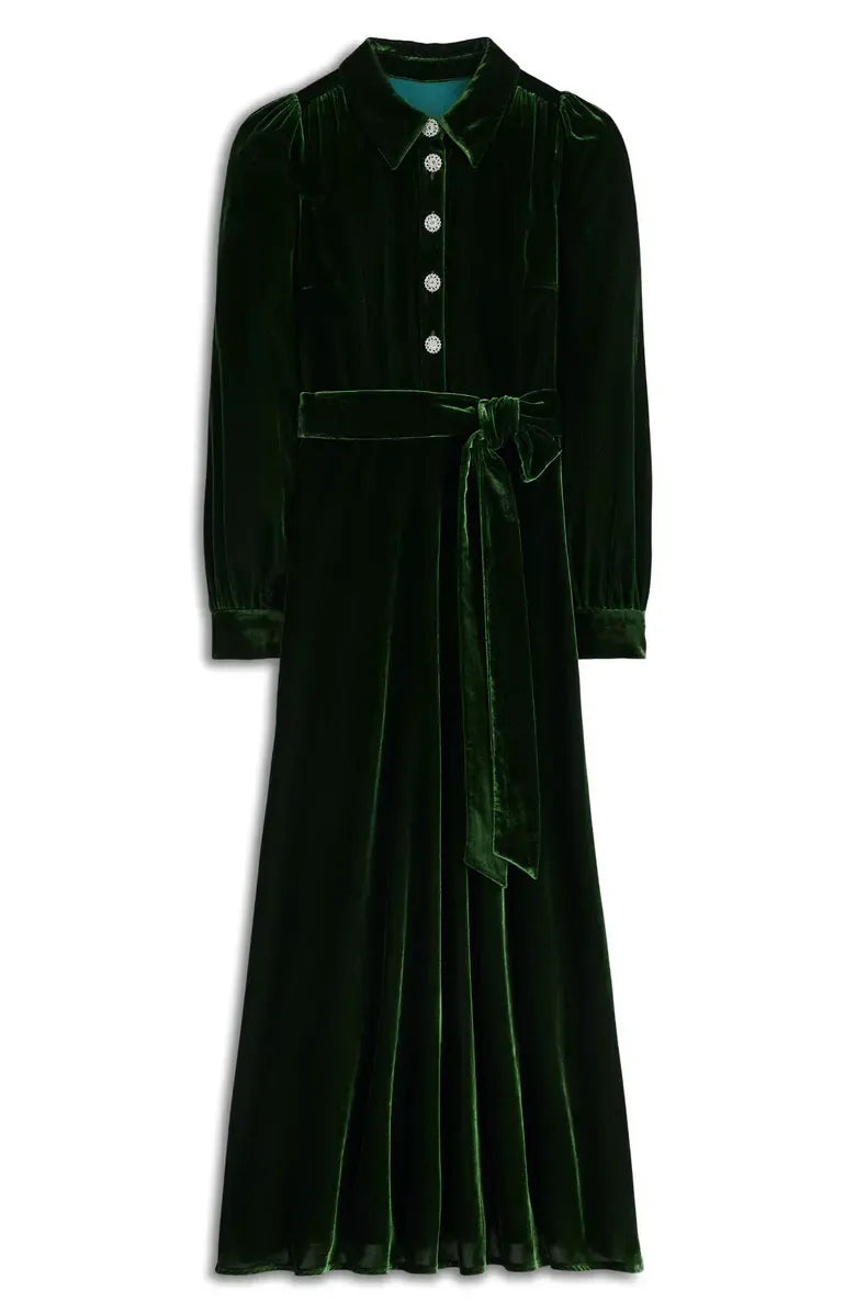 A-Line Shirt Collared Long Sleeve Ankle-Length Prom Dress