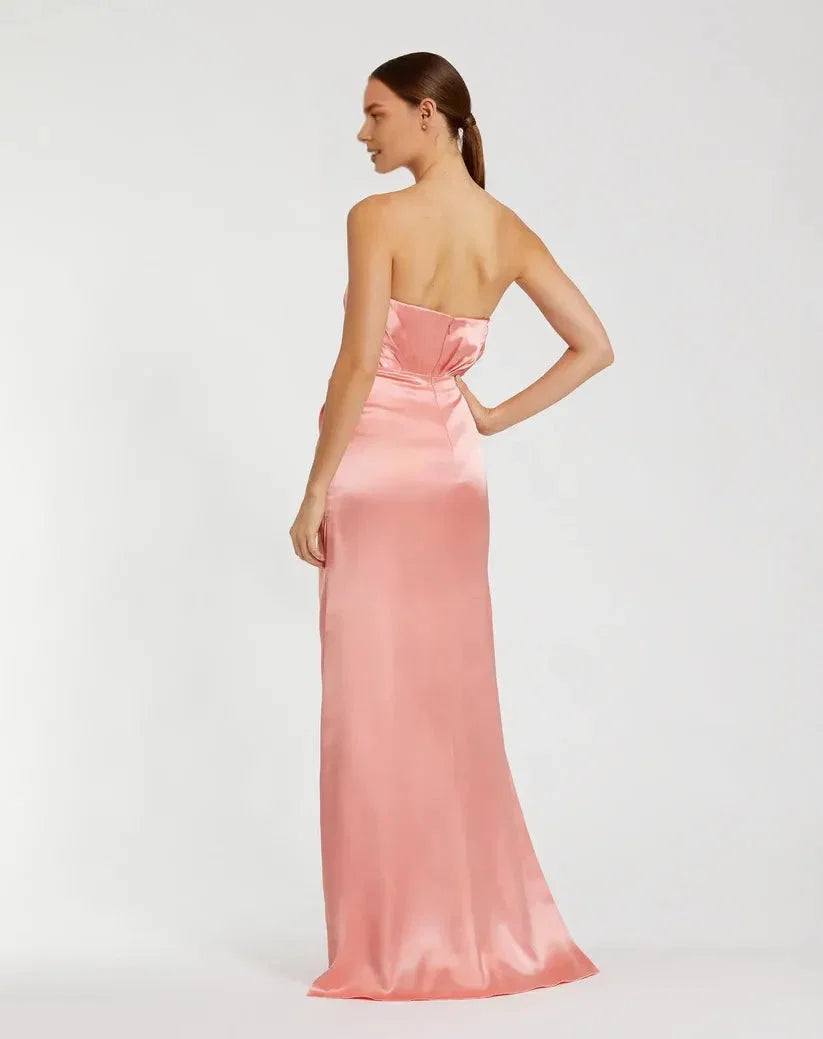A-Line Strapless Sleeveless Zipper Up Sweep/Brush Train Prom Dress