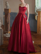 Beaded Satin Prom Dress Burgundy With Pockets For Sophisticated Prom Goers Elegant Old Hollywood Glamour