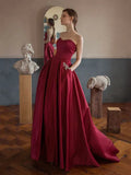 Beaded Satin Prom Dress Burgundy With Pockets For Sophisticated Prom Goers Elegant Old Hollywood Glamour